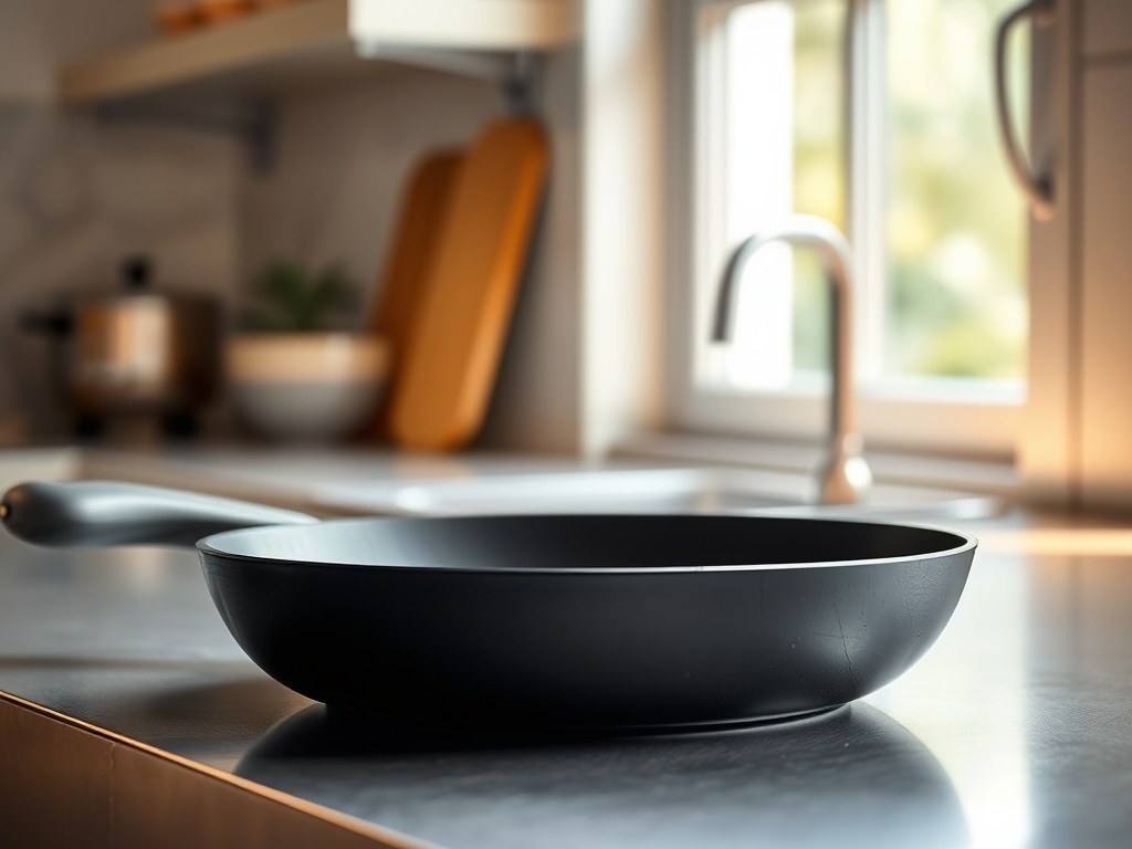 Anolon nonstick frying pan with a riveted grey handle and dark hard-anodized cooking interior