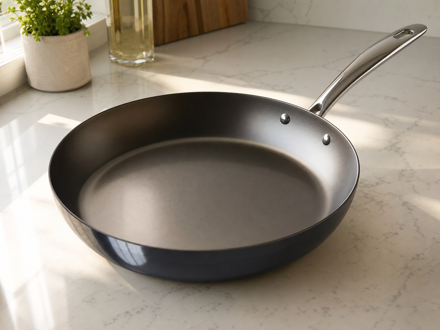 Anolon Advanced hard anodized 12-inch nonstick skillet showing dark anodized exterior