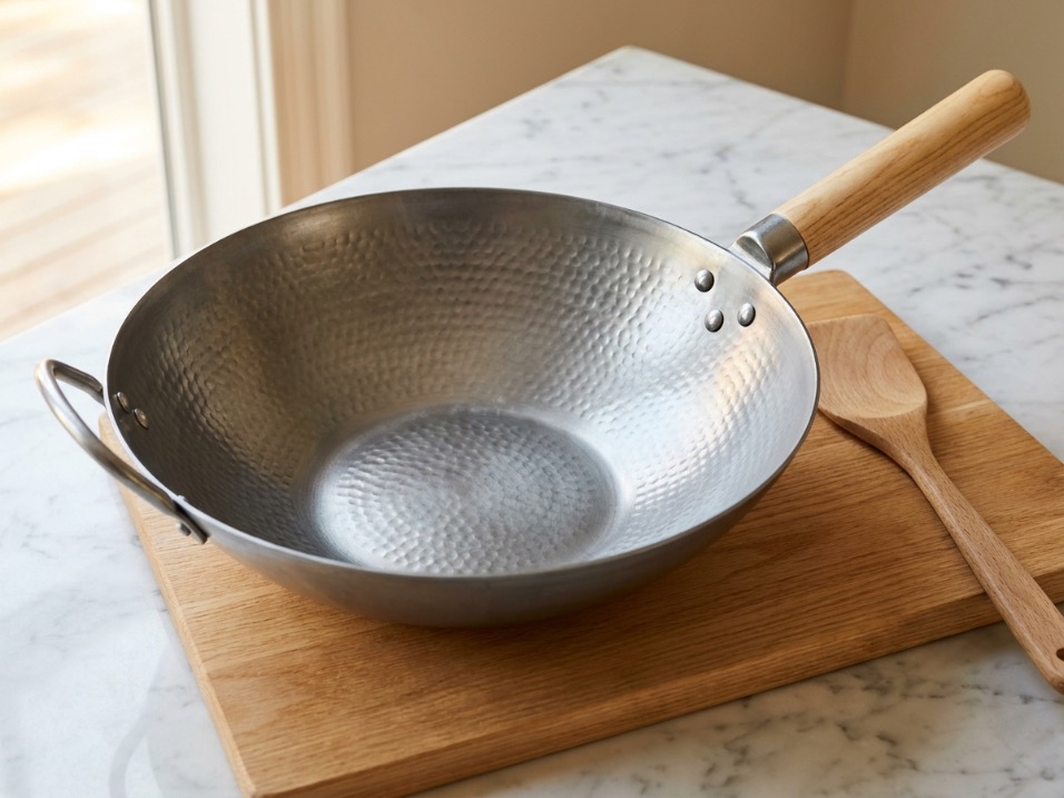 Craft Wok 14-Inch Flat Bottom Hand Hammered Carbon Steel Pow Wok