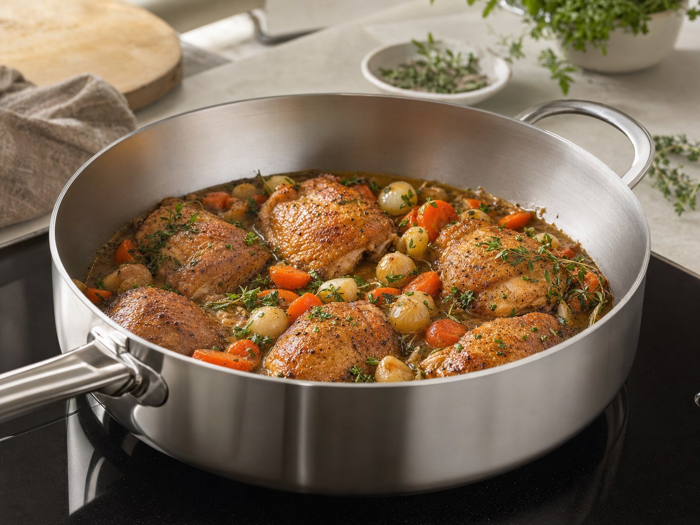 Cook N Home 4-Quart Tri-Ply Clad Stainless Steel Saute Pan