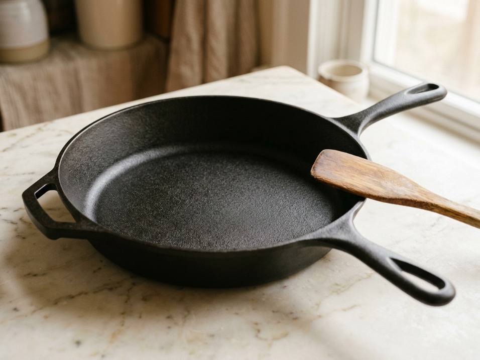 Lodge Chef Collection 12-inch skillet detail view showing the sloped sidewalls and assist handle